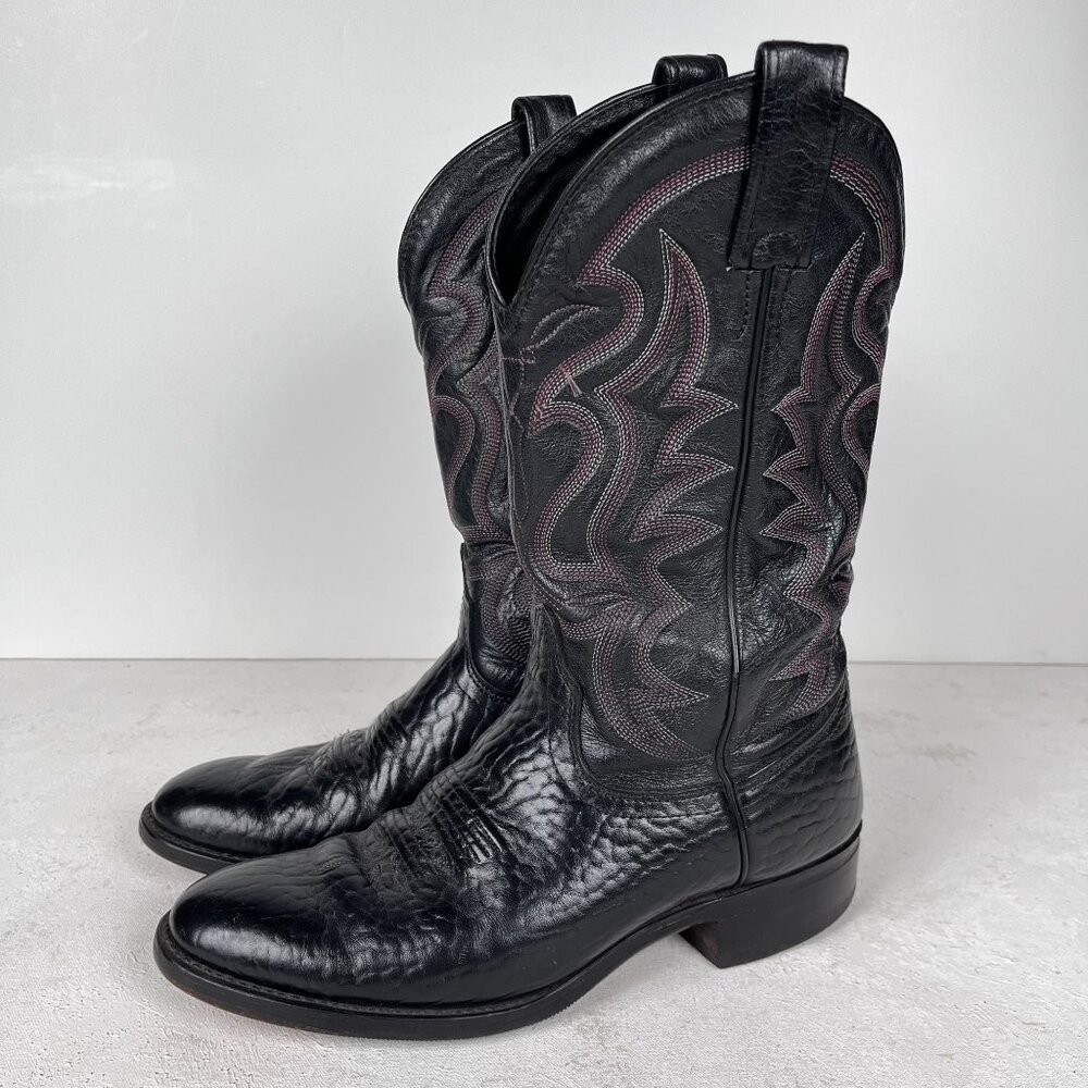 J Chisholm Bullhide‎ Leather Black Cowboy Boots Western Mens 8 D Vintage
